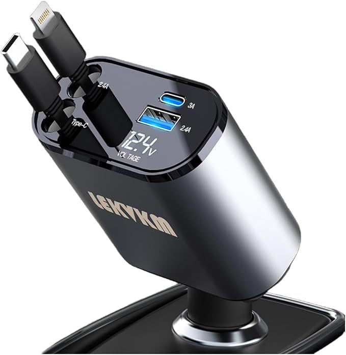 Car Charger 4 in 1 Retractable Built-in Starry sky light, Compact & lightweight with voltage stabilizer, cable, Universal Compatibility for all smartphones, (ALIM)