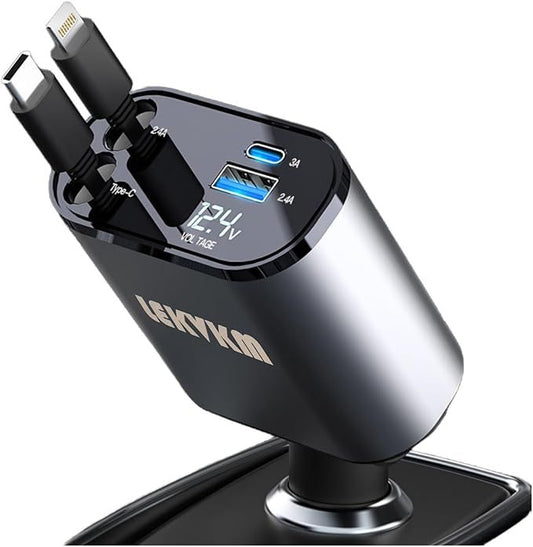 Car Charger 4 in 1 Retractable Built-in Starry sky light, Compact & lightweight with voltage stabilizer, cable, Universal Compatibility for all smartphones, (ALIM)