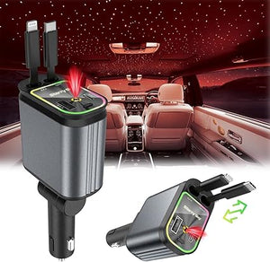 Car Charger 4 in 1 Retractable Built-in Starry sky light, Compact & lightweight with voltage stabilizer, cable, Universal Compatibility for all smartphones, (ALIM)